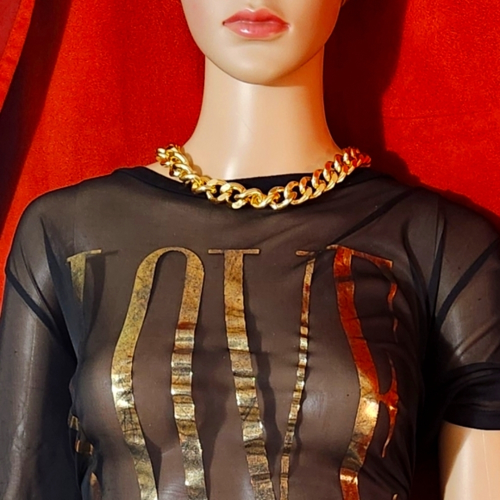 French Pastry Black and Gold Sheer Top